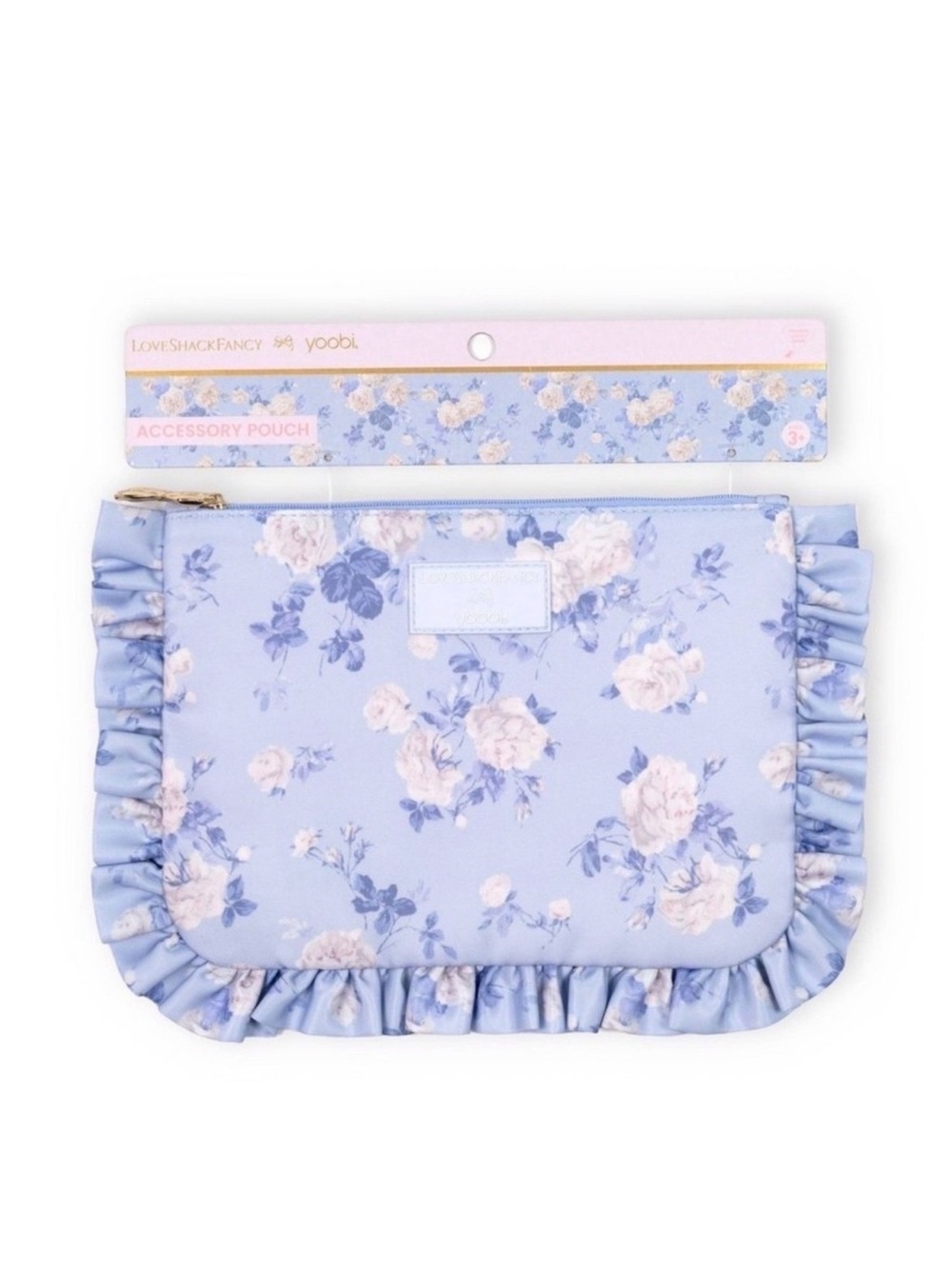 LoveShackFancy Blue Lavender Floral Ruffle Accessory Pouch